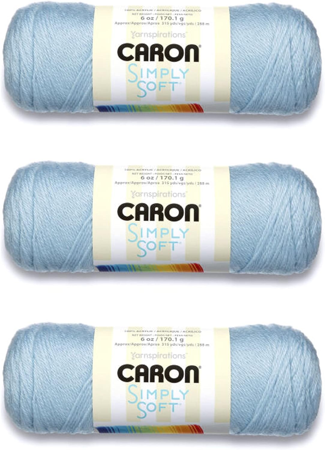 Caron Simply Soft Soft Blue Yarn - 3 Pack of 170g/6oz - Acrylic - 4 Medium (Worsted) - 315 Yards - Knitting/Crochet