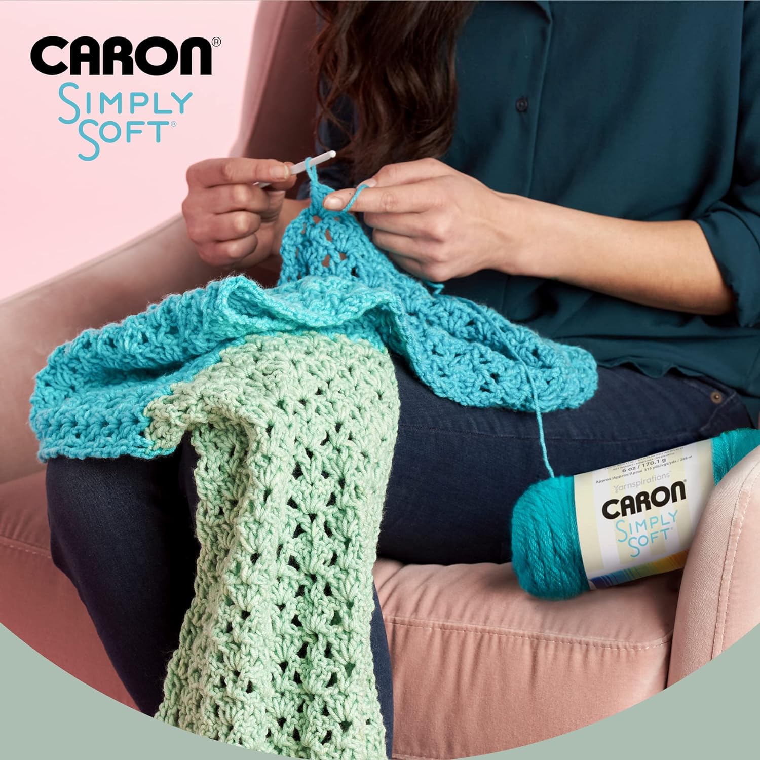 Caron Simply Soft Soft Blue Yarn - 3 Pack of 170g/6oz - Acrylic - 4 Medium (Worsted) - 315 Yards - Knitting/Crochet - Image 2